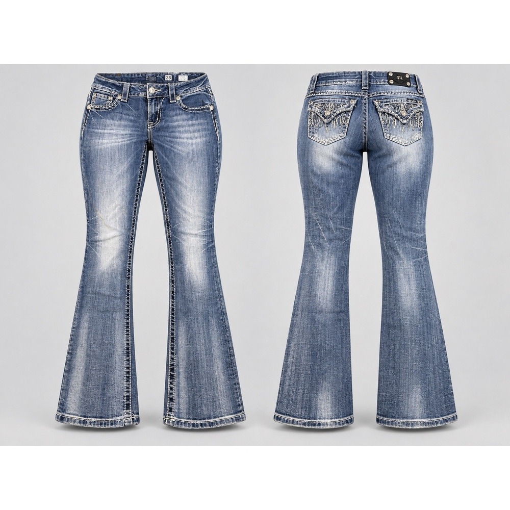 MISS ME Boot Jean women 28x30 je5786el med thick stitch whiskering embelished